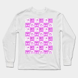 Frenchies with Glasses Pattern Pink Long Sleeve T-Shirt